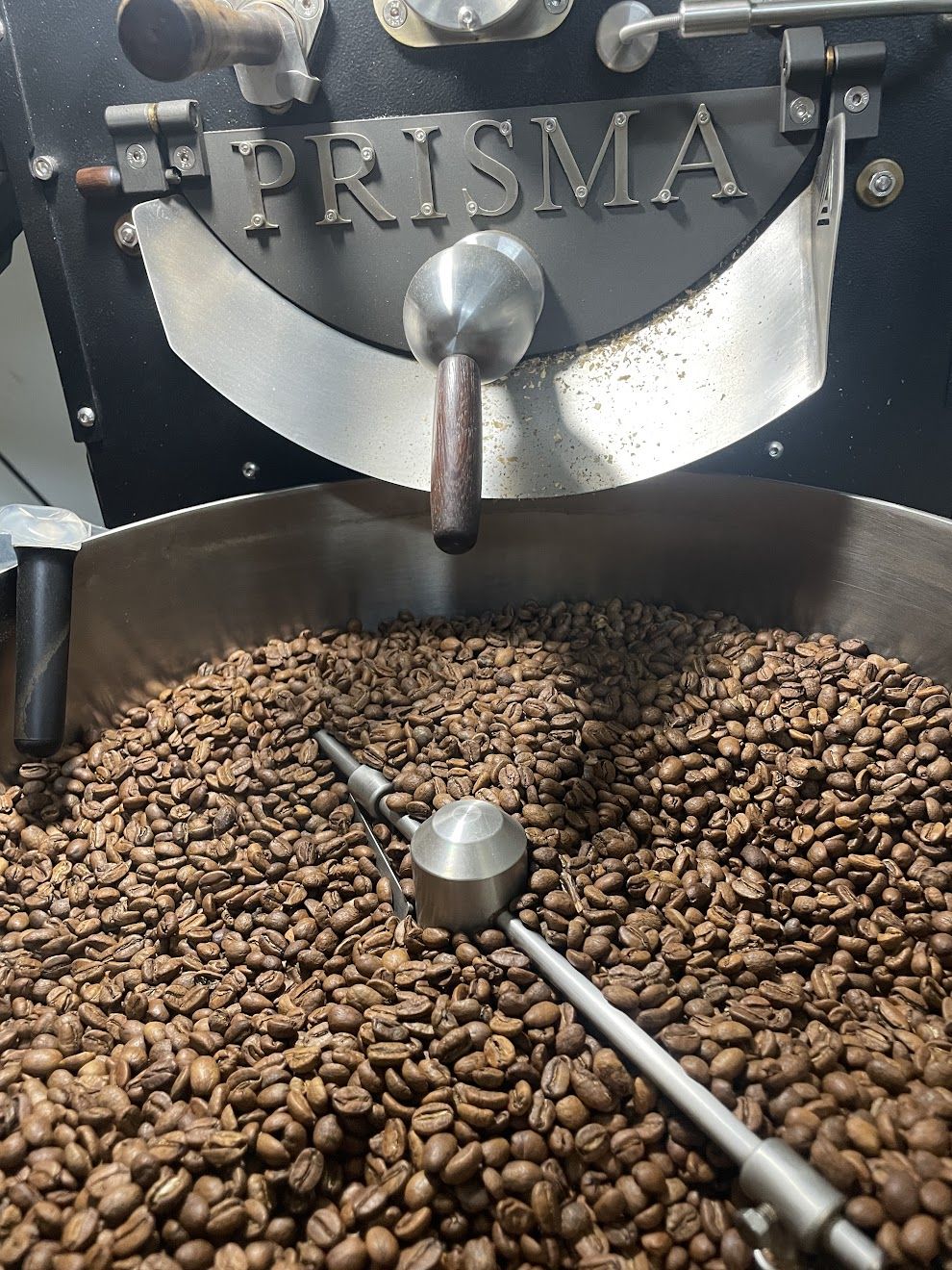 Freshly roasted beans in the drum